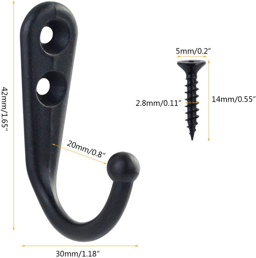 Nydotd 30 Pieces Wall Mounted Hook Robe Hooks Coat Hook Single Coat Hanger Cloth Hanger with 70 Pieces Screws for Bath Kitchen Garage (Black)