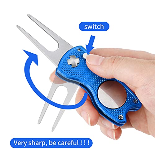 Golf-Divot-Tool-2Pcs-Arreglapiques-Golf-Herramienta-de-Reparacion-de-Divot-de-Golf-Tenedor-de-Campo-de-Golf-con-Boton-Emergente-y-Marcador-Bola-Magnetica-para-Golfistas-Accesorios