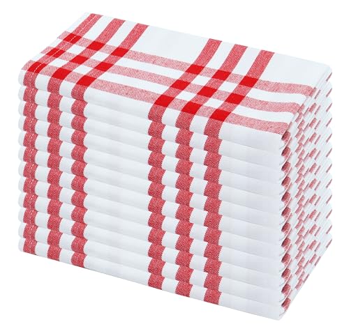 PurpleEssences Homestead Plaid Set of 12 Cloth Dinner Napkins 100% Cotton 18x18 - Soft Durable Washable - Ideal for Farmhouse Party Wedding Spring Summer Easter - Red and White