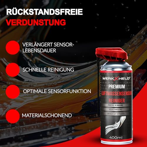 Werkxheld Luftmassenmesser-Reiniger Luftmassensensorreiniger | 400 ml | Präziser Reiniger für Luftmengensensors | Rückstandsfrei & Schonend | Verbessert Sensorleistung & Motoreffizienz