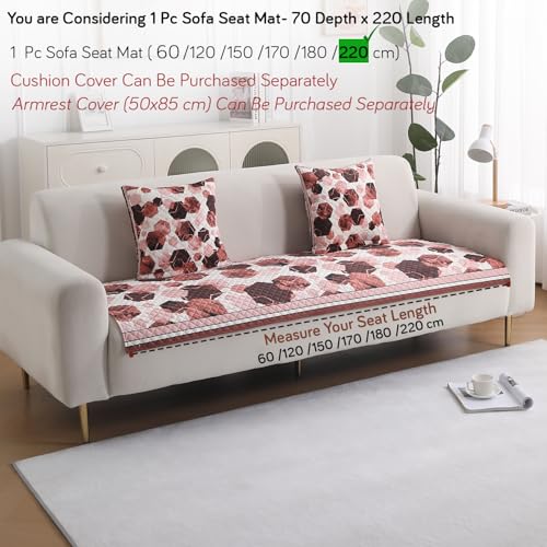 Image of HOKIPO 'LiefNest' Holland Velvet Sofa Cover Mat with Foam Filling for 1 /2 /3 Seater & L-Shape Sofa. Make Your Own Sofa Cover Set, Mat Size: 220(L) cm, Geometric Hexagon Cider Red (IN-826-D1)
