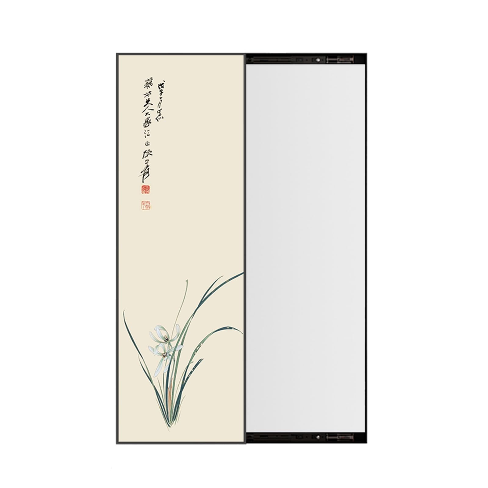 Specchio a figura intera scorrevole nascosto da 35*100 cm, specchio da toeletta invisibile, specchio da toeletta a parete chiudibile con fiore d'inchiostro, cornice in metallo nero(40*120cm(15.75x47.2