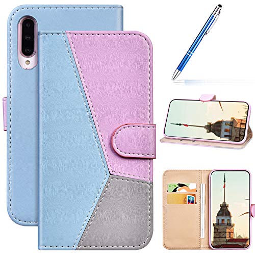 Robinsoni Case Compatible with Huawei P30 Lite Phone Case Wallet PU Leather Case Kickstand Notebook Cover Folio Flip Stand Book Style Case TPU Silicone Shockproof Marble Case Blue Purple Grey
