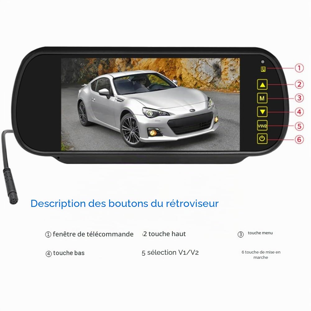 SweetSerenade Écran de Voiture LCD de 7 Pouces avec Miroir, Écran de Stationnement, 2 Entrées AV, Affichage Automatique D'Assistance pour la Caméra de Recul, Facile à Utiliser, Finition Soignée.