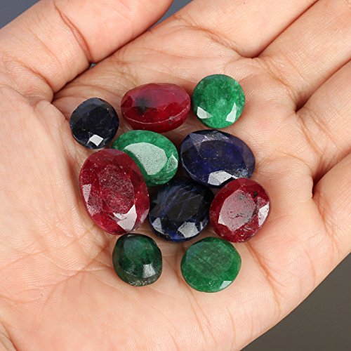 Gemhub Approx 100 Ct. Set Of 7 Pcs Natural Ring Size Loose Ruby Emerald Saphhire Loose Gemstone Beads #TOP2