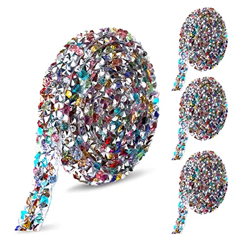 AYNKH Resin Rhinestone Ribbons 4 Rolls 10mm Self-Adhesive Crystal Diamond Ribbon Gliter Strips Rhinestones Tape for DIY Arts Crafts (Colourful)