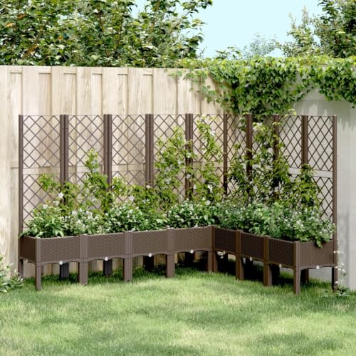 Homgoday Jardinera con Enrejado PP marrón 200x160x142 cm, Jardinera Macetero Recipiente Flores Plantas Soporte Jardín Patio Terraza Balcón Decoración Adornos