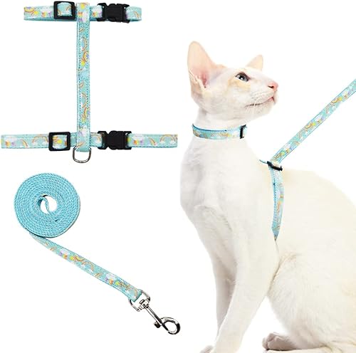 Juego de arnés y correa para gatos, a prueba de escapes, de nailon suave, ajustable, para caminar, para gatos pequeños, medianos y grandes, patrón Juego de arnés y correa para gatos, a prueba de escapes, de nailon suave, ajustable, para caminar, para gatos pequeños, medianos y grandes, patrón