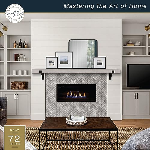 Image of Master & Co. Modern Floating Fireplace Mantel with Black Metal Brackets, Long Floating Shelves for Wall Decor, 72 inches, Gray Woodgrain