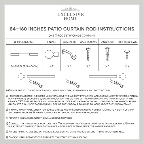 EXCLUSIVE HOME Topper 1" Curtain Rod and Finial Set, Matte Bronze, Adjustable 84"-160" - Thumbnail 5