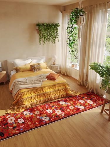 Runners for Hallways Kitchen Runner Rug Non Slip 2'x 10' Long Washable Rugs with Rubber Backing Soft Floral Carpet Runner for Hallways, Kitchen, Laundry, Bedroom, Bathroom(Red)