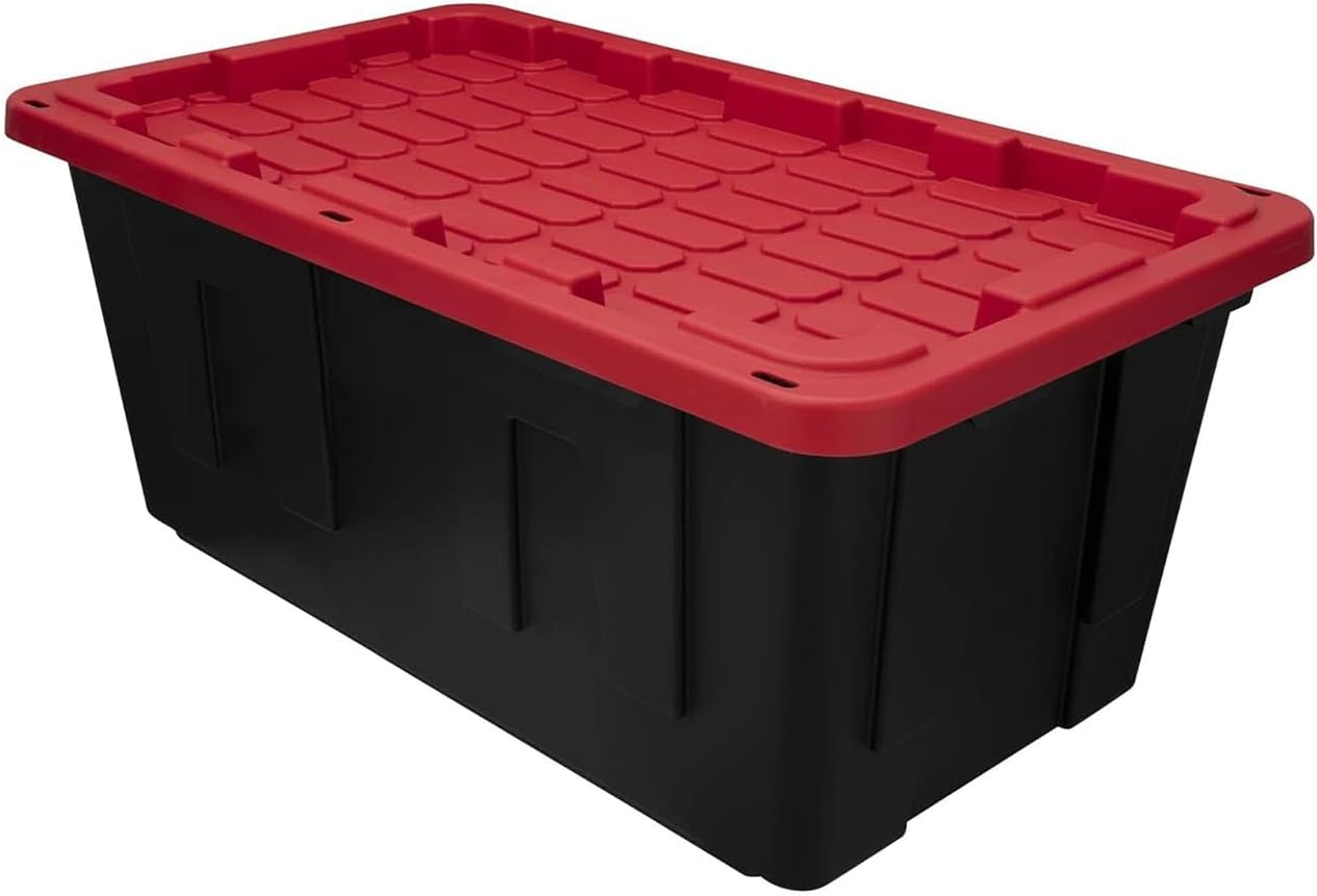 Black and Red, Extra Large 40 Gallon Plastic Storage Bin, with Secure Snap-On Lid - Heavy Duty,2pack