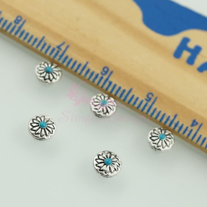 100PCS/LOT Vintage Ethnic Style 5MM Round Flower Pattern Silver Grey Metal Studs Alloy Charms Nail Art Manicure Crafts DIY Decor