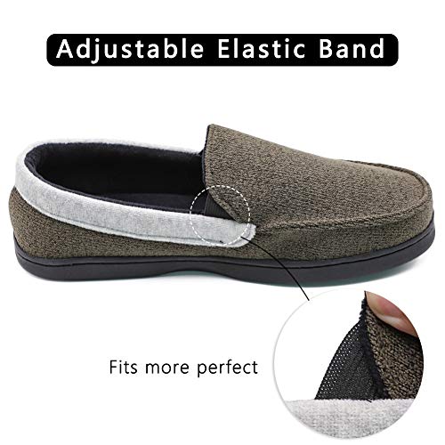 Mwfus Men's Comfy Memory Foam Moc Slippers Breathable Cotton Knit House Shoes Indoor Outdoor(Olive, Size 10) #TOP3