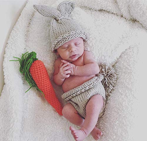 Pinbo Baby Photography Prop Cute Animal Rabbit Knitted Crochet Costume Hat Diaper With Carrot