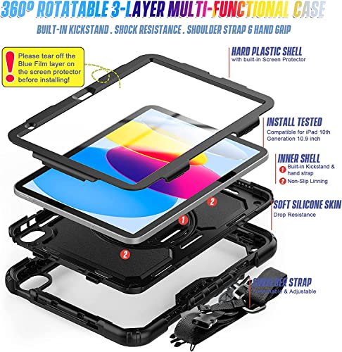 Herize Case Compatible with iPad (A16) 11th 2025/10th Generation 2022 with Screen Protector Pen Holder | Heavy Duty Shockproof Rugged Protective Case W/Handle Shoulder Strap by Herize - Image 6