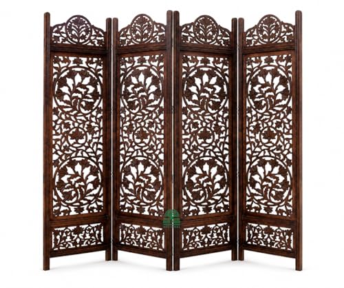 Image of Wooden Room Divider 6 Feet, 4-Panel Folding Wooden Partition for Living Room, Office, Pooja Room, Restaurant, Kitchen & Balcony (2W x 1.82H Meters). (Dark Brown)