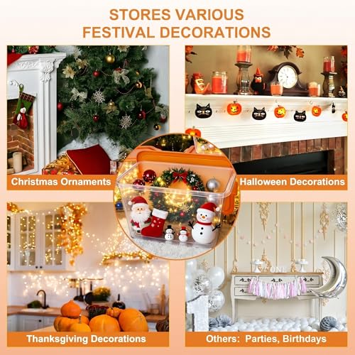 Image of SIMPLYKLEEN Storage Totes with Lids - Made in USA 14.5-Gallon (58-Quart) 4-Pack Orange Storage Bins with Lids Plastic Storage Containers Large Storage Boxes for Organizer Orange /Clear