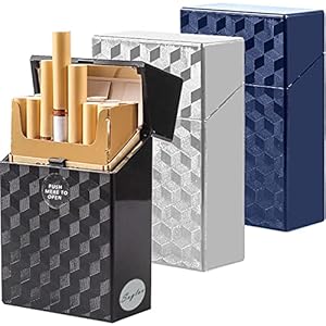 Cigarette Case King Size 85mm 3 Pack Push to Open 20 Capacity (Black+Silver+Blue)