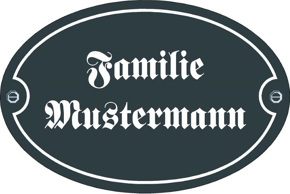 Türschild - Format 120 x 80 mm - Familienname - Emaille - Keramik - Wetterfest. Farben: Blau Grün Anthrazit Dunkelblau Weiß - Wunschtext. J.Pfaffenzeller