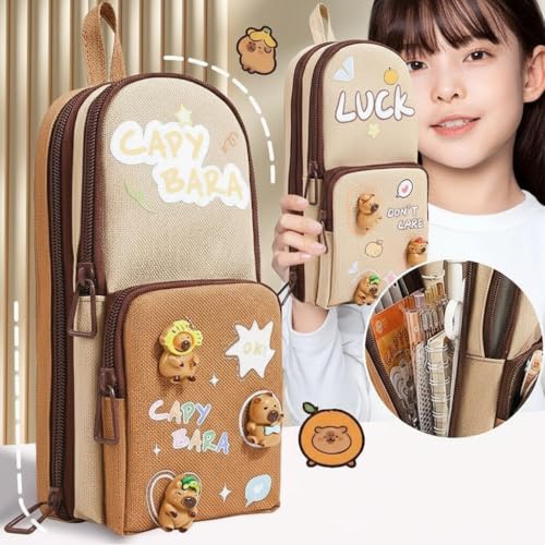 Image of M2K HUB Stylish Pencil Case 6 Layer with 3 Compartment Large Capacity Pen Pencil Pouch Multifunctional Pouch for School Kids Stationary Gift (Brown Pencil Pouch)