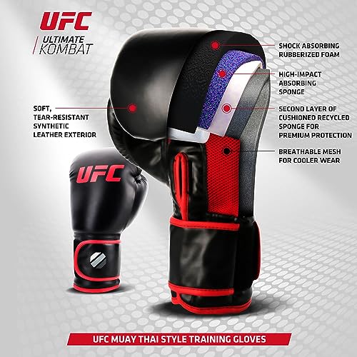 UFC Muay Thai Martial Arts Training Gloves, Black, 16 oz