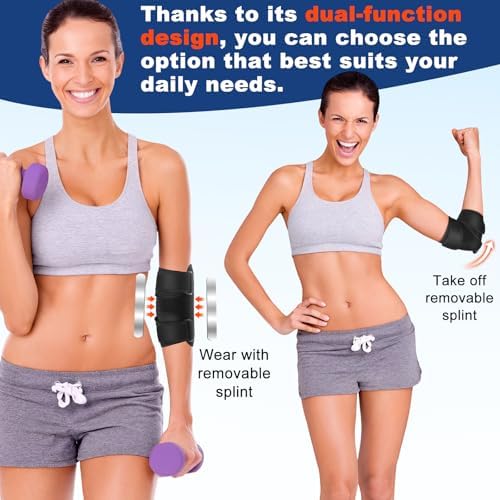 Elbow Brace for Cubital Tunnel Syndrome & Ulnar Nerve Pain – Adjustable Night Splint with 2 Removable Metal Splints – Compression Sleeve Stabilizer for Tennis Elbow, Tendonitis & Arthritis Relief - 2