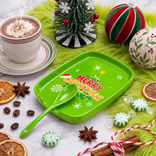 Teenyyou Green Christmas Ceramic Spoon Rest 5.8", Tree Utensil Holder