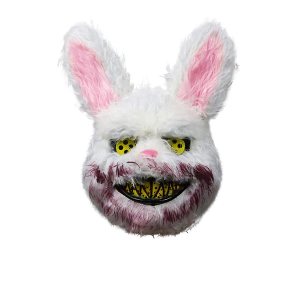 SHUILING Halloween Scary Mask Bloody Plush Rabbit Headgear Creepy Bunny Mask Bloody Head Bear Cosplay Costume Halloween Decor (Rabbit-B)