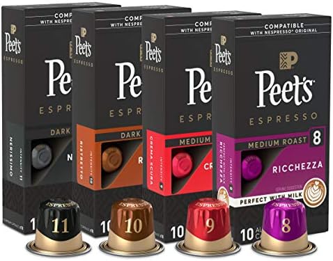 Peet's Coffee Gifts, Bestseller's Espresso Coffee Pods Variety Pack, Dark & Medium Roasts, Compatible with Nespresso Original Machine, Intensity 8-11, 40 Count (4 Boxes of 10 Espresso Capsules)