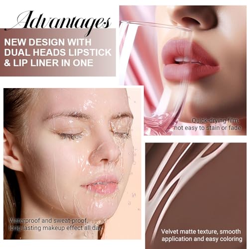 Image of evpct 1Pcs Nude Brown Matte Lip Liner and Liquid Lipstick Stain Makeup Set for women, Brown Long Lasting Smudge Proof Lipstick labiales matte mate larga duracion listip 24 hours originales, 25#