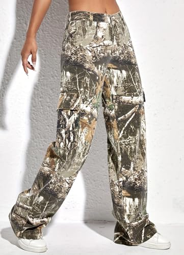 Camo Pants Women High Waist Baggy Wide Leg Camouflage Army Fatigue Jean Trousers Slim Fit Pockets Joggers Sweatpants4