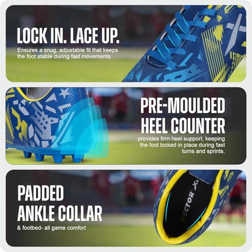 Image of Vector X Fire Soccer Football Shoes Studs with Synthetic Leather Fully Embossed Upper Sports Footwear|Comfortable Lightweight|TPU Sole Double Colour Premoulded Heel Shoe for Adult, Men & Boys