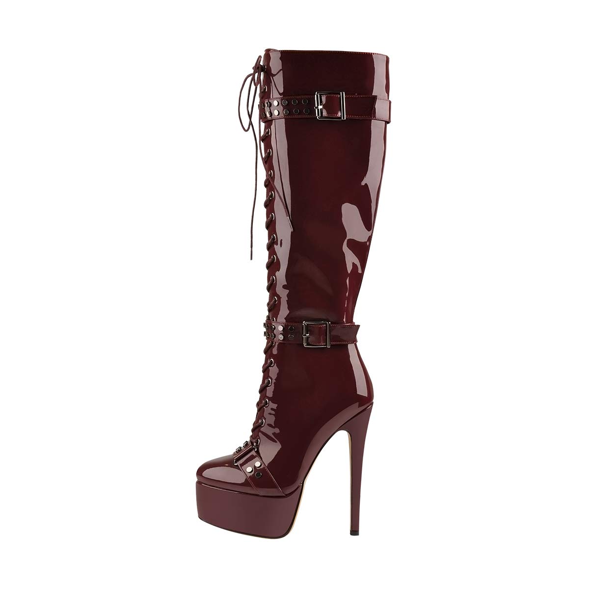 Richealnana Womens Platform Lace Up Stiletto High Heels Knee High Boots