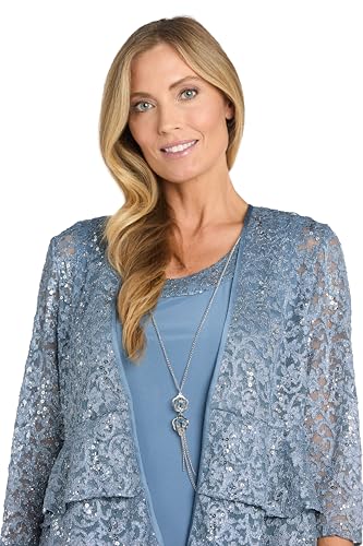 Image of R&M Richards Women's Elegant Sheath Ensemble W /Tiered Glitter Lace Jacket - Formal Evening Wear, Wedding Guest