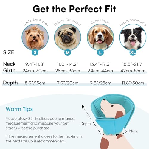 Image of Dog Cone, Soft Cone for Large Dogs After Surgery, Comfy Dog Cone | Dogs Cones to Stop Licking, Adjustable Soft Dog Cones Collar, Elizabethan Pet E-Collar for Wound Healing, LightBlue,L