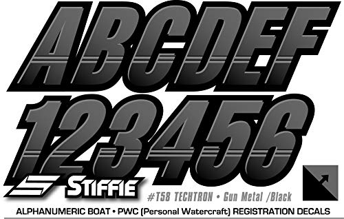 Image of STIFFIE Techtron Gunmetal /Black 3 inch Boat & PWC Registration Decals • Numbers Letters Stickers