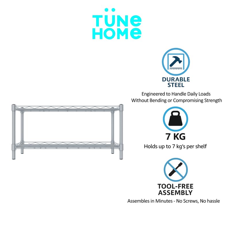 Image of 2-Shelves CounterTop Heavy Duty Steel Storage Rack | Multipurpose Shelving Unit for Kitchen, Home & Utility