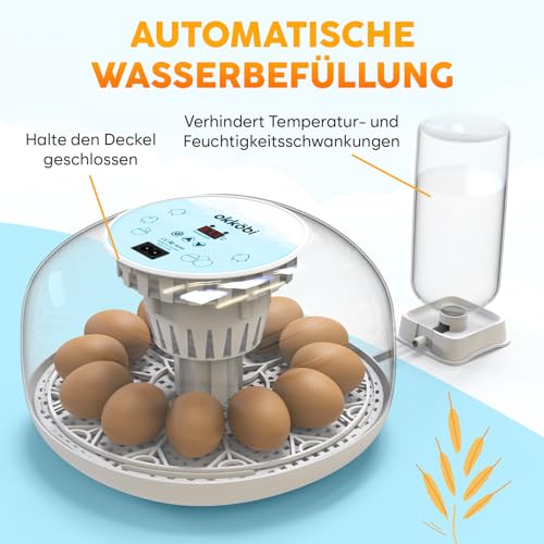 Inkubator für Eier - Brutautomat Vollautomatisch mit Eier Wenden, transparenter 360° Deckel, Brutkasten Hühner, Temperatur & Luftfeuchtigkeitskontrolle, Brutmaschine Vollautomatisch 12-24 Eier