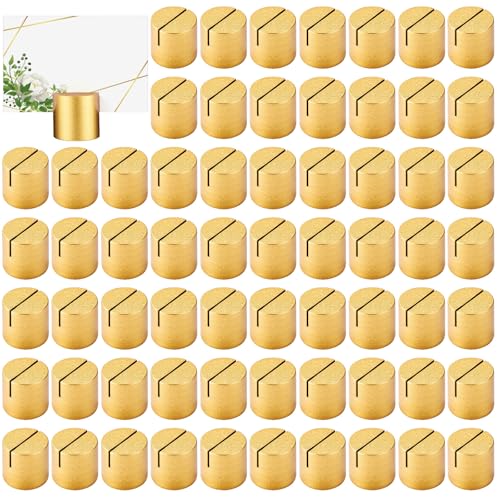 Image of Affrolling 96 Pcs Gold Place Card Holders Wooden Table Number Holders Bulk Mini Cylinder Table Stand for Name Cards Photo Picture Menu Tag Display Wedding Birthday Party Banquet Restaurant