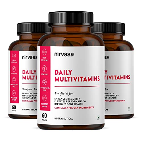 Nirvasa Daily Multivitamin Tablets for Men & Women | Enhances Immunity & Energy | Vitamin Tablets to Promote Healthy Bones, Joints & Muscles – 60 Tablets x 3 Nirvasa Daily Multivitamin Tablets for Men & Women | Enhances Immunity & Energy | Vitamin Tablets to Promote Healthy Bones, Joints & Muscles – 60 Tablets x 3