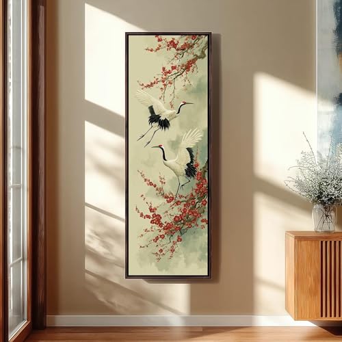 Toile verticale d'oiseaux de style Sumi-e pour créer un salon zen et minimaliste