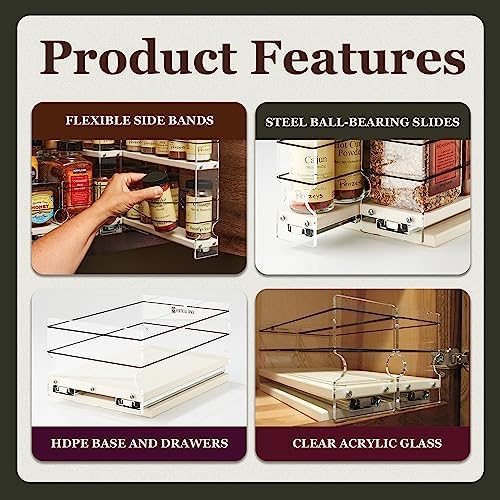 Vertical Spice Adjustable Spice Rack Drawer - Pull Out Cabinet Organizer - Kitchen and Pantry Organizers and Storage - Spice Caddy - 2 Drawers, 3 Upper Tier (4.6" W x 11.25" H x 10.6" D, Cream)