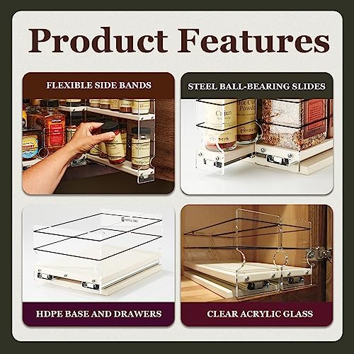 Vertical Spice Adjustable Spice Rack Drawer - Pull Out Cabinet Organizer - Kitchen and Pantry Organizers and Storage - Spice Caddy - 2 Drawers, 3 Upper Tier (4.6" W x 11.25" H x 10.6" D, Cream)