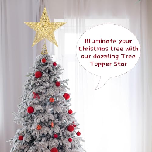 Fovths Topo de árvore de Natal de 20 cm de metal brilhante para árvore de Natal com estrela, topo de