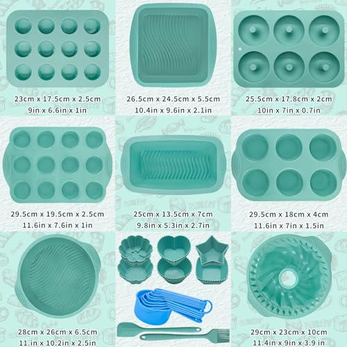39 PCS Silicone Bakeware Set Nonstick Silicone Baking Trays Cake Pan Tin Set with Round Square Pan Donut Bread Loaf Muffin Sheet Cupcake Moulds - Image 3