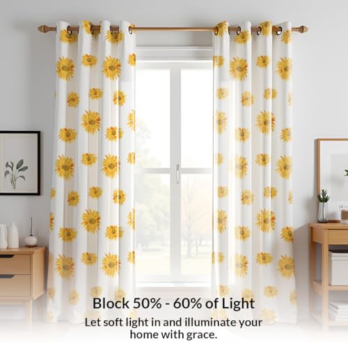 Image of HOMEMONDE Duck Curtain Window 5 Feet 1 Piece- Floral Printed Room Darkening Curtain with Eyelets - (60 Inches, Sunflower Yellow)