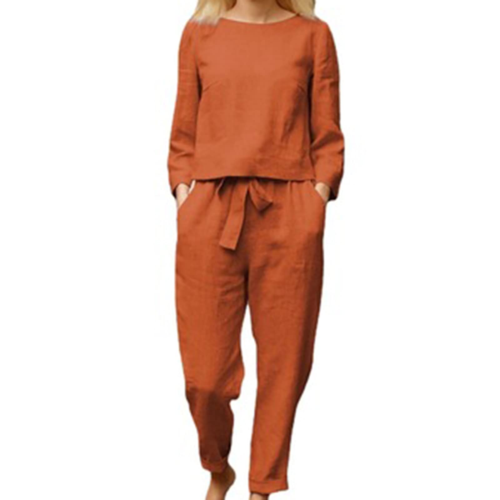 NUSGEAR 2023 Conjunto Dos Piezas Mujer Casual Camiseta manga larga y Pantalones cordón otoño Primavera Deportivo Jogging Traje Talla grande Suelto Conjunto Moda Cómodo Color sólido Casa Pijama Chandal