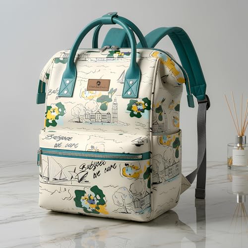 StarAndDaisy Baby Diaper Bag for Mother Travel/Diaper Bags for Mother for Travel with Laptop Pocket, Multi Compartments, Insulated Bottle Pockets, Waterproof, Ultra soft fabric - White Green
