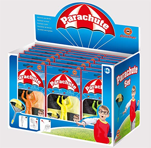 GÜNTHER FLUGSPIELE 1171 - Fallschirmspiel Parachute, ca. Ø 46 cm, Fallschirmspringer Spielzeug zum werfen, für Kinder ab 4 Jahren, mit Mini